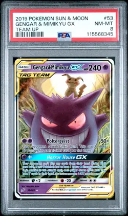 PSA 8 Gengar & Mimikyu GX Full Alt Art Tag Team Up Pokemon Card #53 Nm-Mt - Image 1