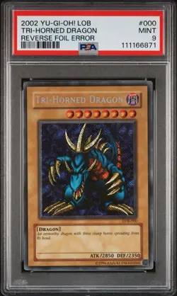 2002 Yu-Gi-Oh Tri-Horned Dragon Legend/Blue Eyes LOB Unlim REVERSE Secret PSA 9 - Image 1