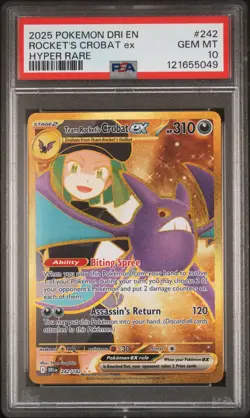 2025 POKEMON DRI EN-DESTINED RIVALS HYPER RARE TEAM ROCKET'S CROBAT EX PSA 10 - Image 1