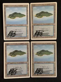 MTG Magic the Gathering x4 Island Basic Land Signed Playset Poole Revised - Image 1