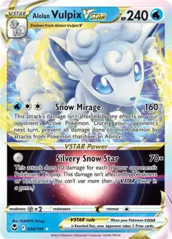Pokemon TCG Alolan Vulpix VSTAR 034/195 Silver Tempest Full Art Ultra Rare Holo - Image 1