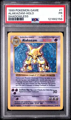 PSA 1 Shadowless Alakazam Holo 1/102 Base Set 1999 Pokemon WoTC PR - Image 1