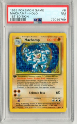 1999 Pokemon Game 8 Machamp-Holo 1st Edition PSA 7 - Image 1