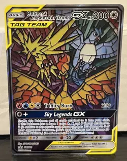 Moltres Zapdos Articuno Stained Glass GX SM210 Hidden Fates Pokemon TCG Promo NM - Image 1