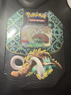 Pokemon TCG Scarlet & Violet Paldean Fates Great Tusk EX Tin Sealed Damaged - Image 1
