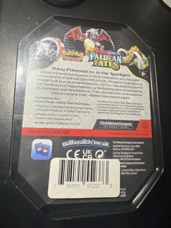 Pokemon TCG Scarlet & Violet Paldean Fates Great Tusk EX Tin Sealed Damaged - Image 3