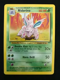 Vintage 1999 Pokemon Cards Unlimited Base Set Nidorino MINT - Image 1