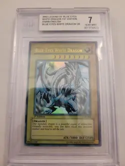 YUGIOH 1st Edition Legend Blue Eyes BLUE-EYES WHITE DRAGON LOB-001 Asian English - Image 1