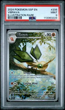 2024 Pokemon Surging Sparks # 206 Vibrava Illustration Rare PSA 9 Card MINT! - Image 1