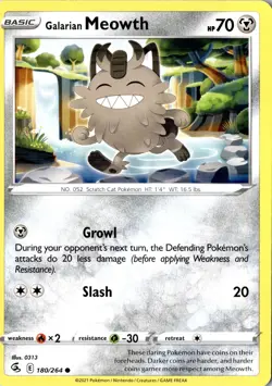 Galarian Meowth 180/264 Common SV Fusion Strike LP Pokemon Card - Image 1