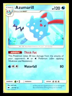 Azumarill 35/147 Rare - Pokemon Sun & Moon Burning Shadows Card LP - Image 1