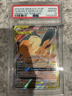 Eevee and Snorlax GX SM169 PSA 10 tag team tins promo Pokemon black star Gem MT - Image 1