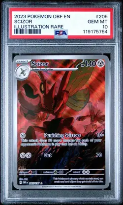 2023 Pokemon Obsidian Flames #205 Scizor Illustration Rare PSA 10 Card GEM MINT! - Image 1