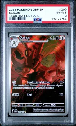 2023 Pokemon Obsidian Flames # 205 Scizor Illustration Rare PSA 8 Card NM-MT - Image 1