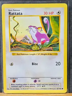 Base Set Shadowless Rattata Blue Ink Dot Error Pokemon Card LP - Image 1