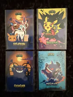 Pokemon Halloween Card Database Set of 4 Gengar Pikachu & Eevee - Image 1