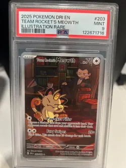 Team Rocket's Meowth #203 Pokemon Destined Rivals PSA GRADED MINT 9 - Image 1