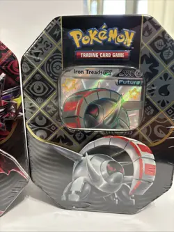 Pokemon Paldean Fates Tins Shiny Charizard, Tusk, Treads Set of 3 Sealed - Image 4