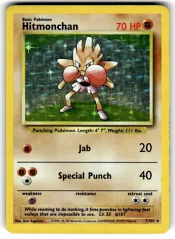 Hitmonchan 7/102 Pokemon Base Set Holo Rare Unlimited Card LP Condition - Image 1