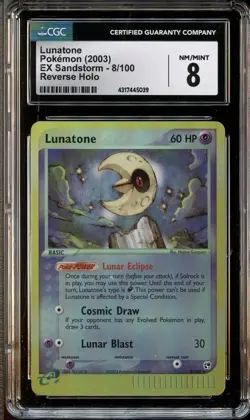 CGC 8 NM-MINT Lunatone 8/100 REVERSE HOLO EX Sandstorm Pokemon Card 039 - Image 1