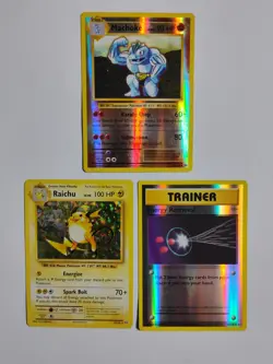 2016 POKEMON HOLO CARDS - Lot of 3 - MACHOKE + RAICHU + TRAINER ENERGY RETRIEVAL - Image 1
