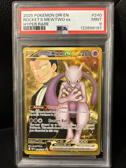 2025 POKEMON DRI EN-DESTINED RIVALS HYPER RARE TEAM ROCKET'S MEWTWO EX PSA 9 - Image 1