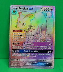 Pokemon MINT Condition Unbroken Bonds 227/214 Persian GX Secret Rainbow Rare - Image 1