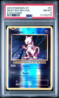 2016 Pokemon XY Evolutions MEWTWO Reverse Foil #51 PSA 8 NM-MT Card - Image 1