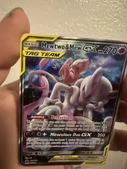 MEWTWO and MEW GX Tag TeamSun & Moon Holo Rare Black Star Promo Card SM191 MP - Image 1