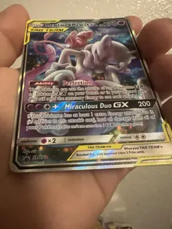 MEWTWO and MEW GX Tag TeamSun & Moon Holo Rare Black Star Promo Card SM191 MP - Image 3
