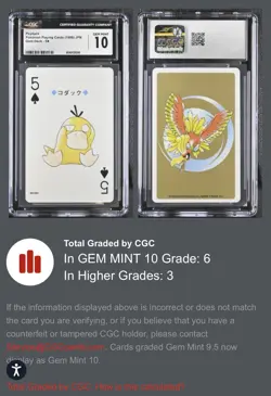 Pokemon Playing Poker Card (1999) Psyduck Gold Deck 5 Spade - Pop 6/GEM 10! - Image 3