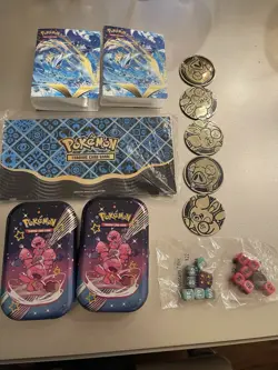 Pokemon TCG New 3 Card Magnetic Holder Coins, Small Card Holder Tin And Dice Set - Image 1