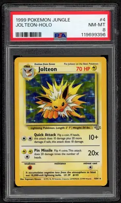 1999 Pokemon Jungle Unlimited /64 Jolteon #4 Holo Rare PSA 8 NM MINT - Image 1