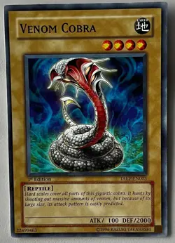YuGiOh! VENOM COBRA Card Moderate Play 1996 1st Edition TAEV-EN005 - Image 1
