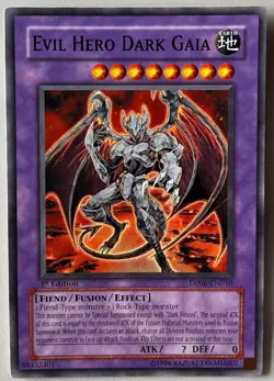 YuGiOh! EVIL HERO DARK GAIA Card Moderate Play 1996 1st Edition DP06-EN010 - Image 1