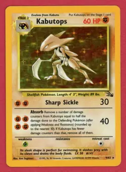 Kabutops 9/62 Fossil Unlimited Holo Pokemon TCG - MP - Image 1