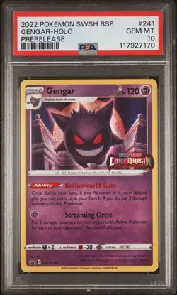 Pokemon GENGAR SWSH241 - PSA 10 Gem Mint - Lost Origins Prerelease Holo Promo - Image 1