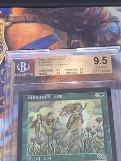1998 MTG Priest of Titania Korean Urza's Saga Common BGS 9.5 (9.5, 9.5, 9.5, 10) - Image 2