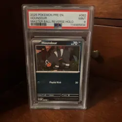 2025 POKEMON PRE EN-PRISMATIC EVOLUTIONS MASTER BALL REVERSE HOLO HOUNDOUR PSA 9 - Image 1
