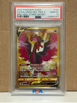 2022 Pokemon Brilliant Stars Secret 183 Full Art Galarian Moltres V PSA 10 ENG - Image 1