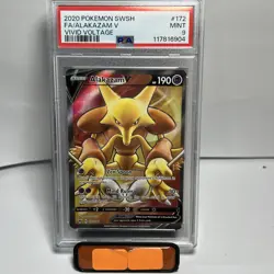 2020 POKEMON SWORD & SHIELD VIVID VOLTAGE #172 FA/ALAKAZAM V PSA 9 - Image 1