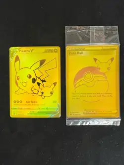 Pokemon Celebrations Pikachu V & PokeBall Gold Promos SWSH145 + (SWSH146 Sealed) - Image 1