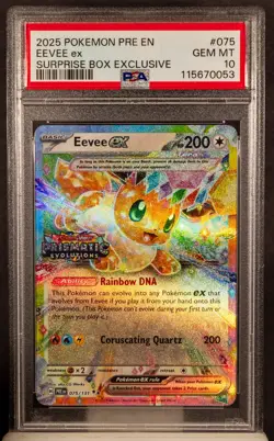 115670053 Eevee ex 2025 Pokemon PRE EN 075 Surprise Box Exclusive PSA 10 - Image 1