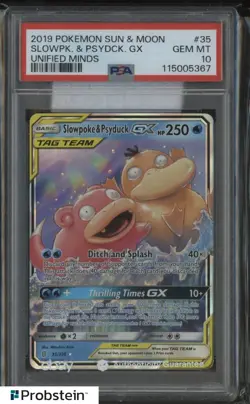 2019 Pokemon S & M Unified Minds #35 Slowpoke & Psyduck Gx PSA 10 GEM MINT - Image 1
