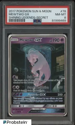 2017 Pokemon s & M Shining Legends Secret #78 Mewtwo Gx PSA 8 NM-MT - Image 1