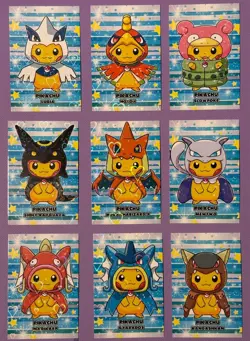 ❤HEARTS HOLO Poncho Pikachu 9 Card Set! - Pokémon Merry Christmas Card Database! - Image 1