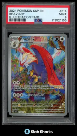 2024 POKEMON SV SURGING SPARKS SSP EN #214/191 BRAVIARY ILLUSTRATION RARE PSA 9 - Image 1