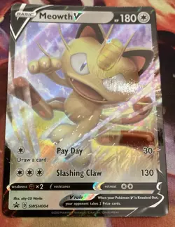 Meowth V swsh004: Sword & Shield Black Star Promo Pokemon Holo Card | NM - Image 1