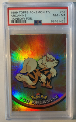 Pokemon PSA 8 Arcanine Rainbow Holo Foil 59 - Blue Logo Topps Near Mint Card - Image 1