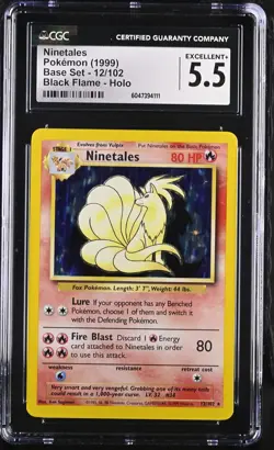 CGC 5.5 Ninetales 1999 Base Set 12/102 Black Flame Holo Pokemon Card psa - Image 1